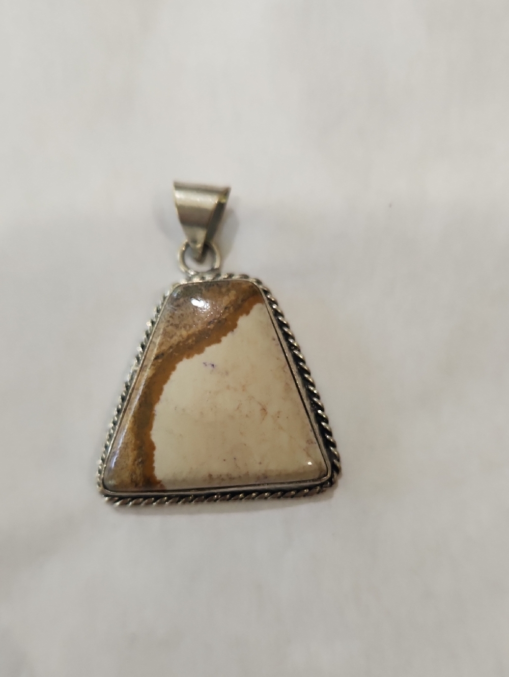 Jasper Stone Pendant Necklace in Silvertone Frame